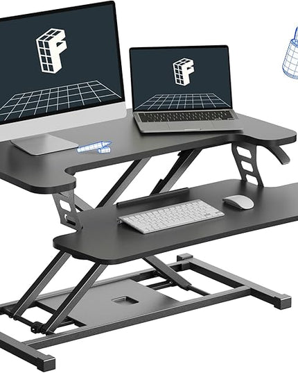 FLEXISPOT Standing Desk Converter 28" Wide Height Adjustable Sit Stand Riser, Small Size Desktop Workstation with Keyboard Tray for Home and Office, Black