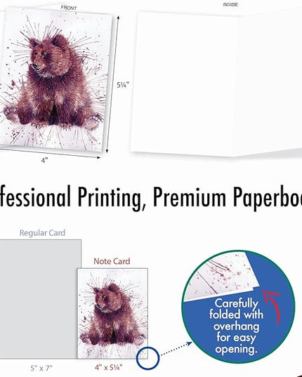 The Best Card Company - Assorted All Occasions Animal Watercolor Blank Greeting Notecard Box Set - Incl. 10 Unique Designs + Envelopes, Thank You, Invitations - Wildlife Splash AM2954OCB-B1x10