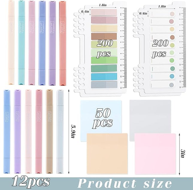 Lestp 22 Pcs Bible Study Supplies Bible Highlighters No Bleed Assorted Colors Pens 1000 Sheets Transparent Sticky Notes with 2 Black Pens Pastal Highlighters Dual Tips Morandi Book Tabs Sticky Index