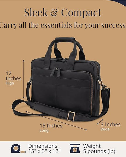 Luxorro Full-Grain Leather Briefcase for Men - Laptop Bag with Leather Computer Compartment