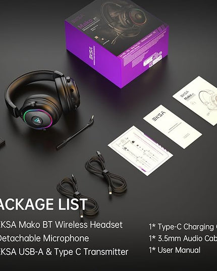 EKSA 2.4GHz Wireless Gaming Headset for PS5,PS4,PC,Switch,Mobile,Mac, Bluetooth Gaming Headphones with Detachable Microphone, RGB, 30ms Latency, 50H Battery, Stereo Sound Headset for Xbox