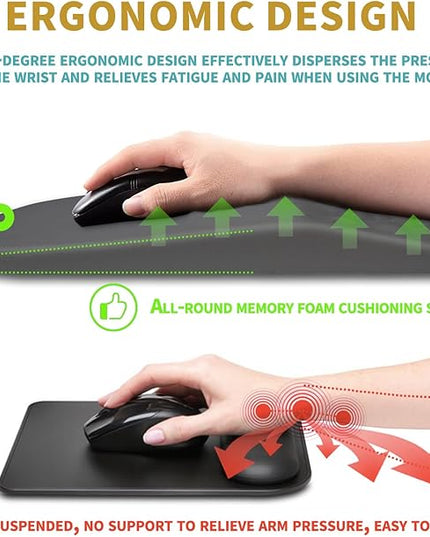 Hokafenle Ergonomic Mouse Pad Wrist Support with Massage Design, Wrist Rest Pain Relief Mousepad with Memory Foam&Non-Slip PU Base, Mouse Pads for Wireless Mouse & Desk (12x8 inch,Light Grey)
