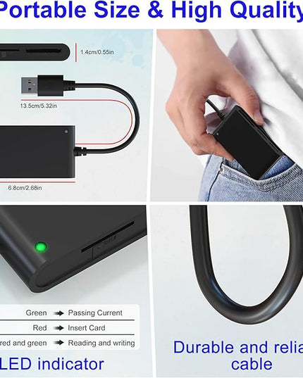 SIM Card Reader for Computer - 7 in 1 CAC Card Reader Military Smart Card Reader & MS Pro Duo/SD/TF/M2/ID/IC/SIM/PIV Card Reader, Memory Stick Pro Duo Adapter for Windows, Linux, MacOS X