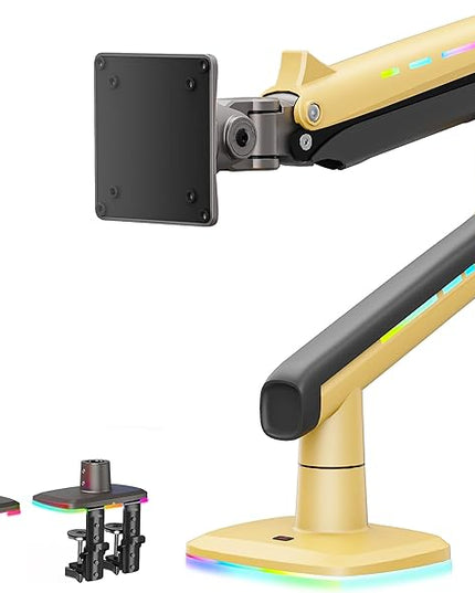 NB Gaming Monitor Arm or for 32 to 60 Inches Screen, Load up to 20 kg, VESA 75/100, RGB-Light, Heavy Duty, Multi Angle Adjustable, Premium Aluminum, Yellow