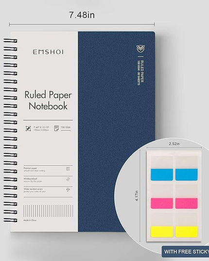 EMSHOI Lined Journal Spiral Notebook 7.48" x 10.15" - 3 Pack 480 Pages 100gsm Thick Paper, B5 Large Notebooks College Ruled, Plastic Hardcover Journals for Writing Women Men Work School Supplies
