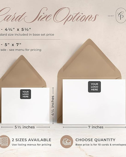 Curio Press Personalized Stationery for Women & Men - A2 Business Flat Thank You Cards with Custom Notecards, Personalized Note Cards with Envelopes and Name, Custom Stationery - Your Logo Flat
