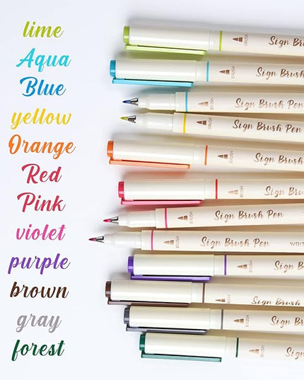 WRITECH Brush Tip Marker Pens: Artist Markers Flexible Tip Water Based 12ct Assorted Colors for Journaling Adult Coloring Hand Lettering Calligraphy Drawing Vibrant Colored