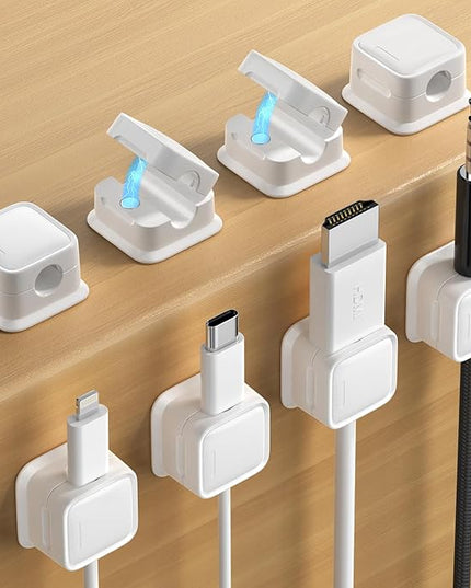 8 Pack Magnetic Cord Organizer Holder,Strong Adhesive Desk Cable Management Easy Open,Organize Phone Charging Cords Wire Holder Organizer Neatly for Home,Office,Car,Desk,Nightstand-White