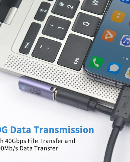 Poyiccot USB C Right Angle Adapter 240W, Right Angle 90 Degree USB C Male to Female Extender Support 40Gbps Data Transfer, 8K Video with LED Light for ipad, MacBook, Tablet, Phone, 2pcs
