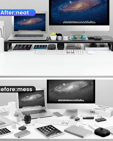 Vaydeer Dual Monitor Stand Computer Riser with USB 3.0 Hub Ports, Double Metal Stand for 2 Computer, TV, PC, Printer, Multi Media Speaker, Multifunctional Desktop Organizer