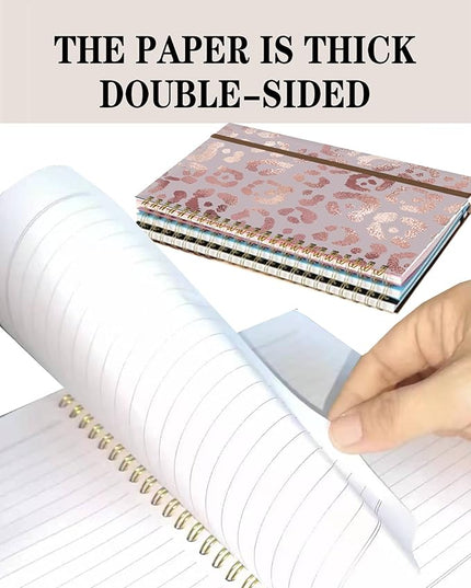 Spiral Journal Notebook, A5 Cute Notebooks for Women Men, College Ruled Hardcover Notebook for Work & Note Taking, 60 Pages Double-Wire Journals for Writing, Pink Glitter Leopard