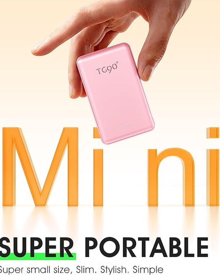 TG90° 2 Pack 5000mAh Portable Charger,Mini Power Bank Built-in Foldable AC Plug and Cables,Pocket Size USB C External Battery Pack Compatible with iPhone 17 16 15 14 Samsung Google iPad,Black & Pink
