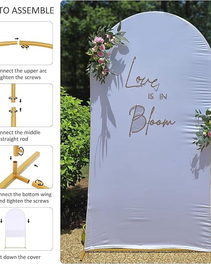 Vincidern 6.6FT Wedding Arch Backdrop Stand and White Cover Set, Metal Backdrop Arch Stand and Cover for Birthday Parties, Baby Showers, Graduation, Event Decorations