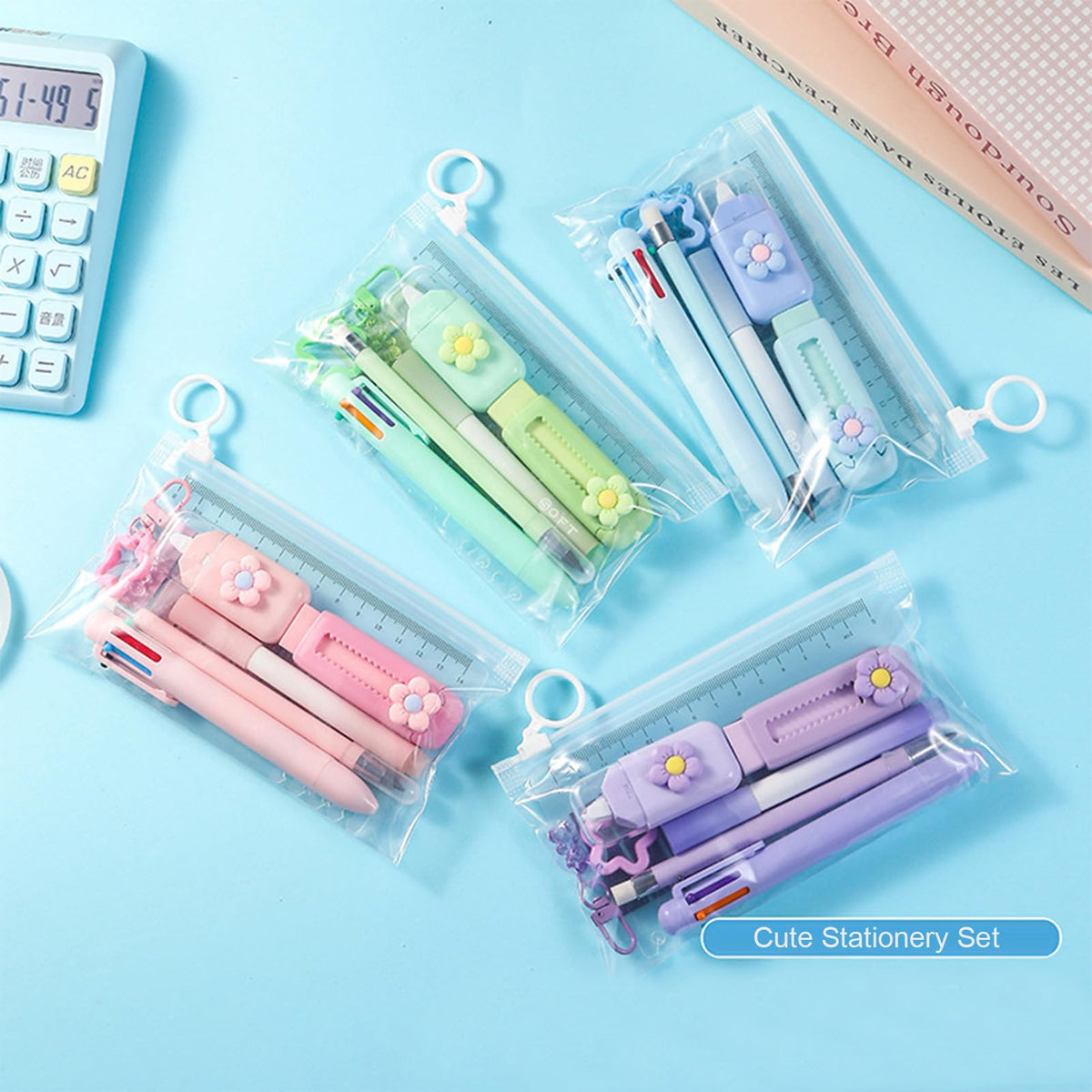 MOZXIRZ 8 Pcs Cute Pink Stationery Set for Women Office Supplies Back to School Supplies Kawaii Stationery Gift Including Pen Pencil Eraser Highlighter (Pink)