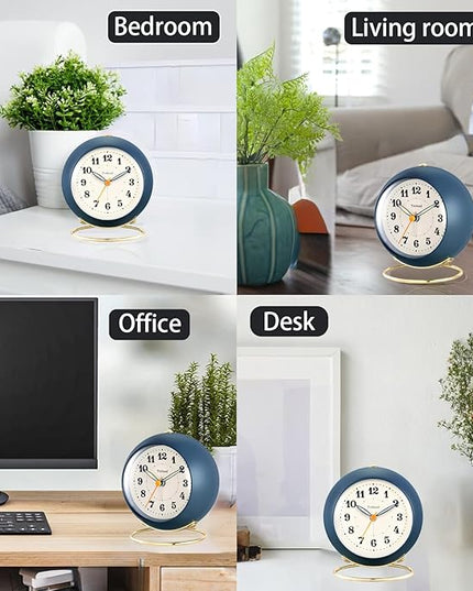 Tinload Analog Alarm Clock, Retro Simple Design Small Desk Clock with Manual Light, Battery Operated, Snooze, for Kids,Bedroom,Travel,Kitchen,Bedside Desktop(Blue)