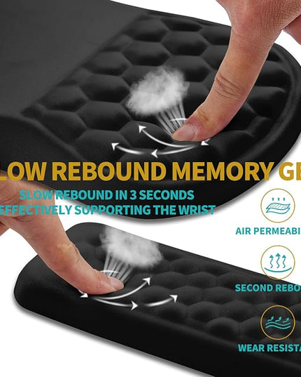 Hokafenle 2 in 1 Ergonomic Mouse Pad Wrist Support & Wrist Rest for Computer Keyboard Set, with Relieve Carpal Tunnel Pain Massage Bulge and Full Memory Gel Design (2In1 Set, Black)