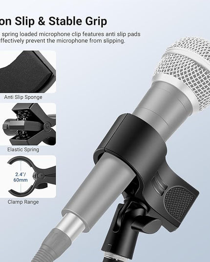 NEEWER Desktop Microphone Stand with Flexible Arm, Adjustable Desk Mic Clamp Holder Mount with Clip & 1/4" to 5/8" Adapter Compatible with Shure Razer Seiren Mini Audio Technica AT2020, MS042