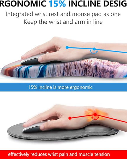 Mouse Pad Wrist Support, Laokiiy 2 in1 Keyboard Wrist Rest+ Ergonomic Mouse Pad, Non-Slip Wrist Rest for Computer Keyboard, Made Easy Typing & Relieve Wrist Pain(Sunrise Beach)