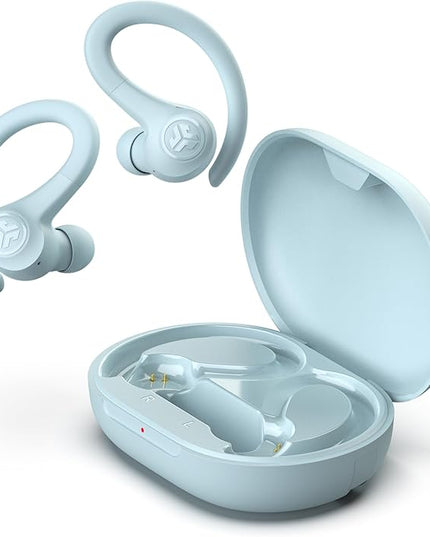 JLab Go Sport+ Wireless Workout Earbuds Featuring C3 Clear Calling, Secure Earhook Sport Design, 35+ Hour Bluetooth Playtime, and 3 EQ Sound Settings (Light Blue)