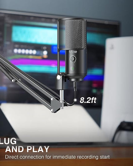 FIFINE USB Podcast Microphone, PC Computer Condenser Microphone Plug & Play Mic Kit with Boom Arm Stand, 16MM Large Diaphragm, Mute Button for Recording Singing Streaming YouTube Gaming-T669PRO1