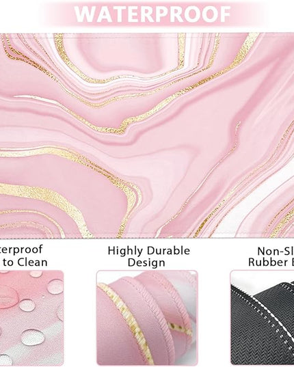 Keyboard Wrist Rest Large Mouse Pad Wrist Support for Computer, 4 in 1 Memory Foam Keyboard Pad Desk Mat Ergonomic Hand Rest Wrist Cushion for Home Office Gaming - Pink Marble