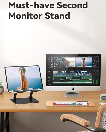 tounee Tablet Holder Stand, Dual Rod Adjustable Aluminum Desktop Stand, Compatible with 4.7-16.9" iPads, Surface Tablets, Portable Monitor, Kindle and More (Black)