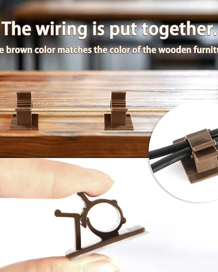 Viaky Adjustable Cable Clips, 30 Pcs Brown Adhesive Holder Ideal Cord Winder Management for Organizing Wires-Car Home Office and Desk Nightstand
