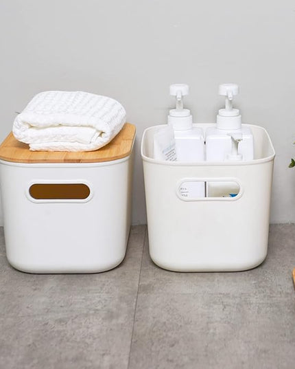 Citylife 2 PCS Storage Bins with Bamboo Lids Plastic Storage Containers for Organizing Stackable Storage Box with Handle, 10.23 x 7.08 x 6.3 inch