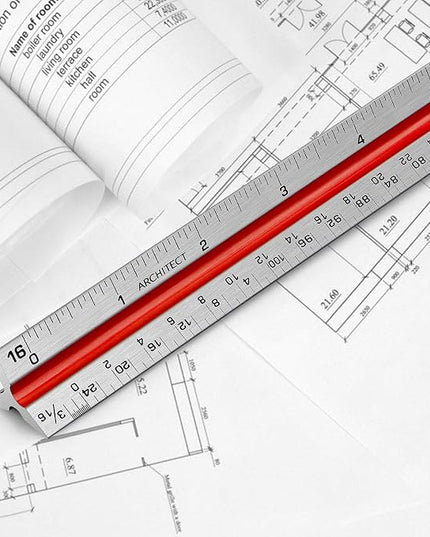 12" Architectural Scale Ruler Aluminum Architect Scale Triangular Scale Ruler for Architects, Draftsman, Students and Engineers, Color-Coded (1 Pack)