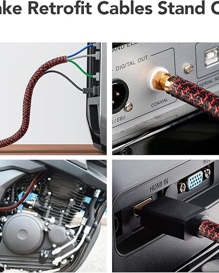 AGPTEK Cable Sleeve Cover, 10ft - 1.2 inch Desk Cord Organizer Cable Hider, Home Office Wire Management Computer TV Wire Loom Tubing, Pet Proof Cord Protector, from Cat Dog Chewing, BlackRed