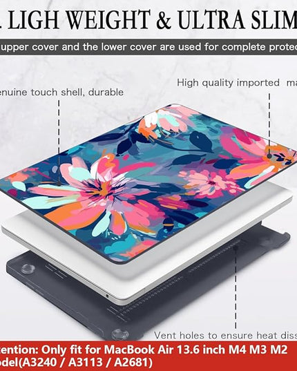 CISSOOK Compatible with MacBook Air 13.6 inch Case 2025 2024 2023 2022 Release M4 M3 M2 Chip A3240 A3113 A2681, Plastic Hard Shell Case &Keyboard Cover& Screen Protector, Muti-Color Painting
