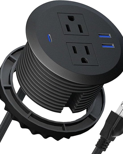 3 Inch Desktop Power Grommet,20W USB C Fast Charging Station,3-USB Port,Flush Mount,6.5 ft Power Cord.Round Recessed Power Outlet,Desk Hole Grommet Outlet for Workspace,Sofa,Black