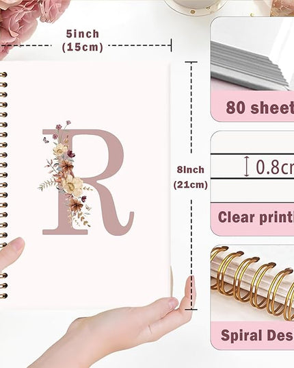 Lacama Pink Initial Letter R Notebook Journal, Customized Monogrammed Gifts, Aesthetic Wildflower Personalized Spiral Notebook, Birthday Gifts for Women, School Supplies, Office Supplies 5.5x8.3