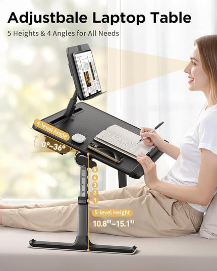 SAIJI Laptop Desk for Bed [Premium XXL Extra Large] with Upgraded Height Angle Adjustable Book Stand,Multi-Purpose Lapdesk Bed Tray Desk for Working Writing Reading Drawing (Black)