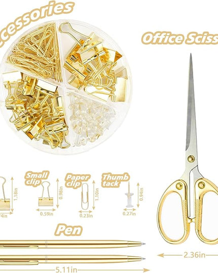 Gold Office Supplies,UPIHO Gold Desk Accessories,Stapler and Tape Dispenser Set with Large Stapler,Tape Dispenser, Staple Remover, Staples, Clips,Scissor,Pen and Sticky Notes,Gifts for Office Clerks