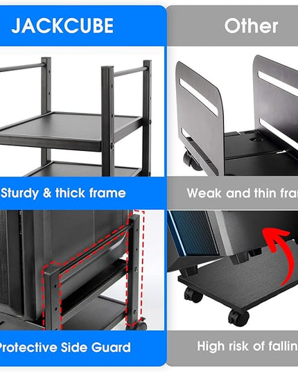 J JACKCUBE DESIGN 2 Tier Computer Tower Stand for Desktop CPU, Gaming PC Holder, Mobile Rolling Cart for Under Desk with Caster Wheels, Office Desk Accessories- MK712A
