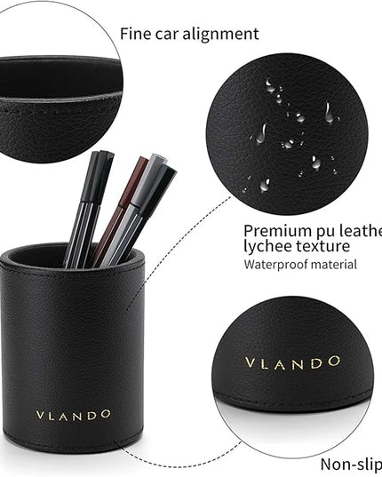 Vlando Office Desk Organizer Leather Desktop Organizer Caddy with Drawer for Storing Desktop Supplies and Accessories (Black Set)