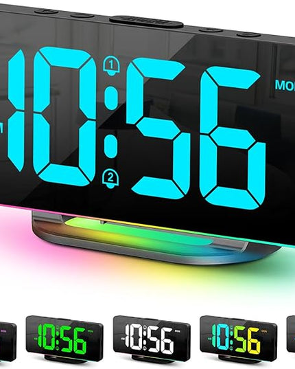 Digital Alarm Clock, Large LED Digital Clock for Bedrooms with 10 Color Changing Night Light, Adjustable Brightness, USB Charging Port, Bedside and Desk Clock for Living Room Office Decor (Black)