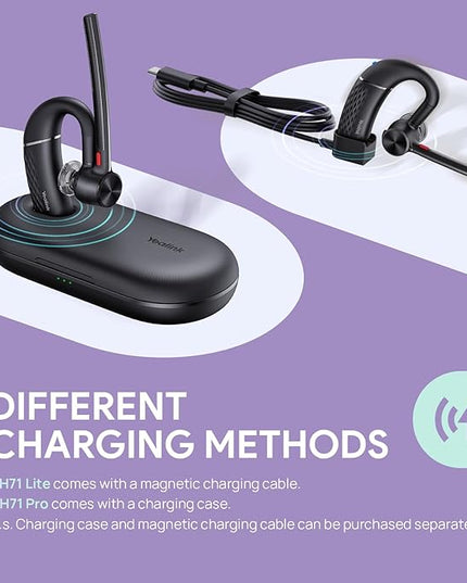 Yealink Bluetooth Headset BH71 Pro,Teams Zoom Certified,Single Ear Wireless Headset with Charging Case,Bluetooth Earpiece with Noise Canceling Mic,Type-C/A USB Dongle,Connect Mobile/Mac/PC,
