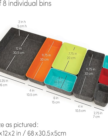 Three by Three Seattle Felt·Like·It! Felt Bins for Office, Crafts, Classroom, Living Room, Bedroom: Multicolor, Set of 8