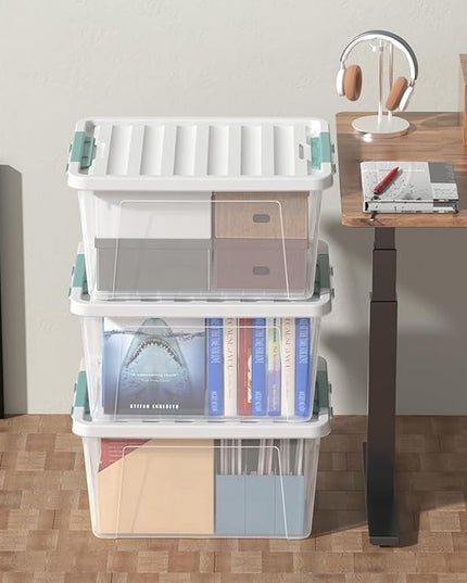 4-pack 35 Quarts Latching Storage Boxes, Large Clear Plastic Storage Tote Bins with Lids