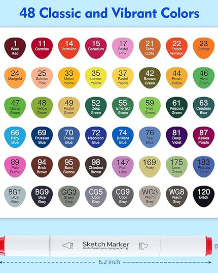 HOMESILMO-48 Color Double Head Alcohol Marker Set, Fine Chisel, Dual Effect Design, Art Marking, Professional Painting Marking, Adult Coloring Book | Coloring Marking | Painting |, Artist Set.