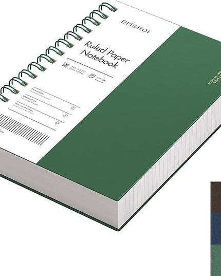 EMSHOI A5 Spiral Notebook College Ruled Lined Journal, Small 5.7" X 8.22", 300 Pages/150 Sheets, 100gsm Thick Paper, Waterproof Hardcover, for Office School Women Men Work Writing Notes, Green