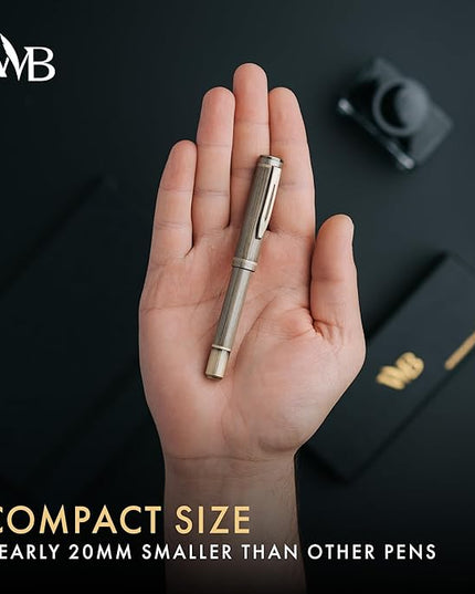 Wordsworth and Black Fountain Pen Mini EDC: Luxury Bronze Heavy Pocket Pen, Medium Nib, 6 Ink Cartridges, Ink Converter, Travel Refillable Writing Pen Gift Set, Men & Women