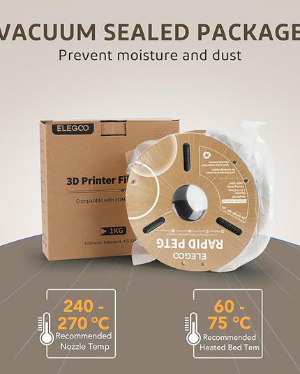 ELEGOO Rapid PETG Filament 1.75mm White & Gray 2KG, High Speed 600mm/s 3D Printer Filament Dimensional Accuracy +/- 0.02 mm, 1kg Cardboard Spool(2.2lbs) Fits for Most FDM 3D Printers