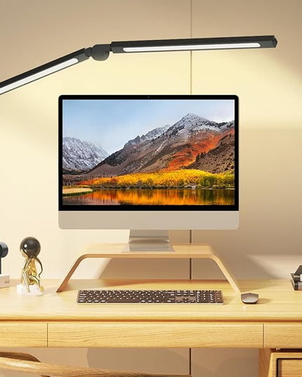 LED Desk Lamp with Clamp, Adjustable Swing Arm for Home Office, Dimmable Tempering Eye Care, Bright Modern Led Table Lamp for Nail Tech Architect, Flexible Tall Task Table Light