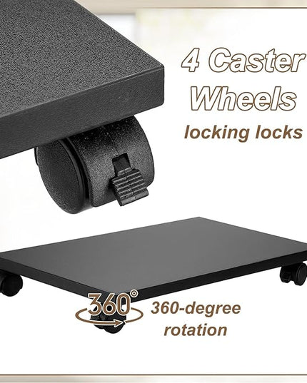 PATIKIL 9x16in PC Stand, Computer Tower Stand Wood CPU PC Holder Under Desk Mobile Cart 4 Caster Wheel for Floor Carpet Tower ATX Case Printer Potted Planter UPS Power Station, Black