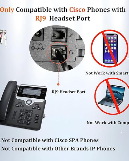 Callez RJ9 Cisco Phone Headset for Office Phone with Noise Cancelling Microphone & Mute Switch, Telephone Headset Compatible with Cisco IP Phones 7821 7841 7945 7962 7965 7975 8811 8841 8851 8865