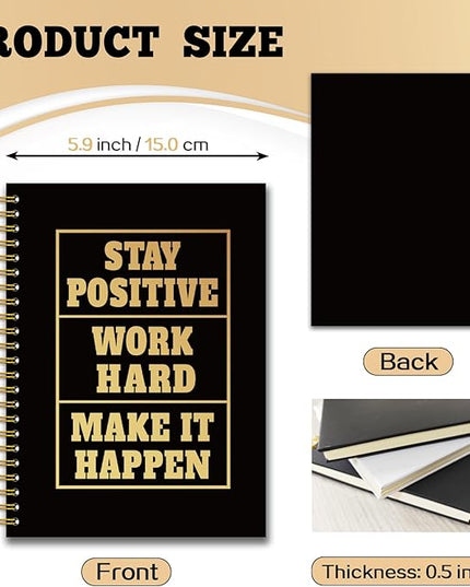 YAZMEEN Inspirational Quote Black Gold Spiral Notebook（160 Pages） Stay Positive Work Hard Make It Happen Blank Hardcover Notebook Encouragement Gift Funny Notebook Gift for Coworker Boss Team Member
