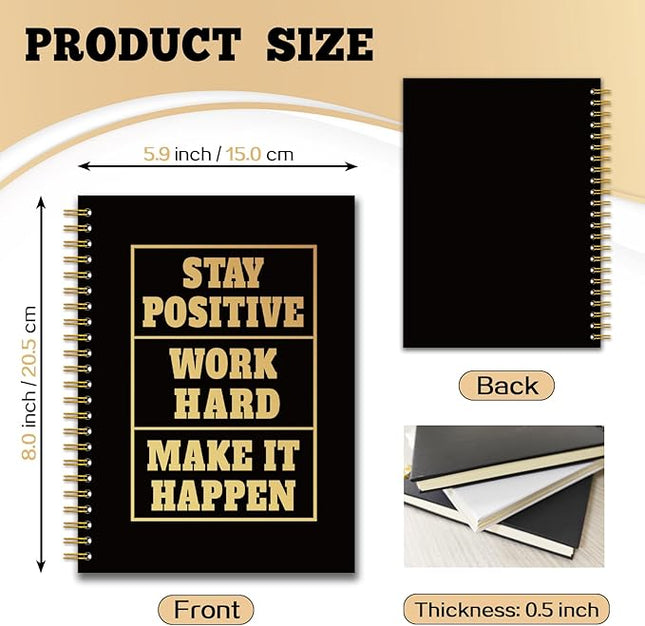 YAZMEEN Inspirational Quote Black Gold Spiral Notebook（160 Pages） Stay Positive Work Hard Make It Happen Blank Hardcover Notebook Encouragement Gift Funny Notebook Gift for Coworker Boss Team Member